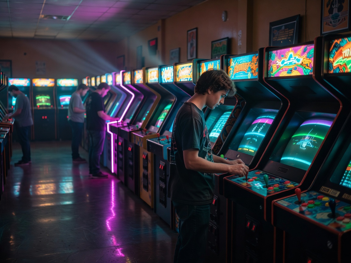 Arcade-pelihallin hehkuvat pelikoneet, helmien löytöoppaan kansikuva